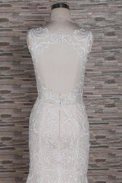 Sleek Square Neck Appliques Pretty Mermaid Elegant Wedding Dresses