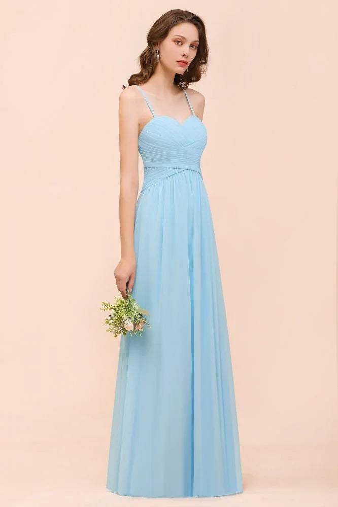 Vestido de Dama de Honra Sem Mangas Azul Céu em Linha A Simples
