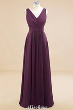 Vestido de Dama de Honra em Chiffon sem Mangas, Corte em A, Comprimento até ao Chão, Decote em V, Vestido de Festa