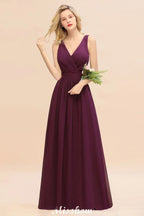 Vestido de Dama de Honra em Chiffon sem Mangas, Corte em A, Comprimento até ao Chão, Decote em V, Vestido de Festa