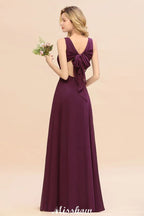 Vestido de Dama de Honra em Chiffon sem Mangas, Corte em A, Comprimento até ao Chão, Decote em V, Vestido de Festa