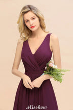 Vestido de Dama de Honra em Chiffon sem Mangas, Corte em A, Comprimento até ao Chão, Decote em V, Vestido de Festa