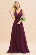 Vestido de Dama de Honra em Chiffon sem Mangas, Corte em A, Comprimento até ao Chão, Decote em V, Vestido de Festa