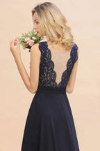 Sleeveless A-line Evening Maxi Gown Lace Appliques Floor Length Bridesmaid Dress Formal Party Gown