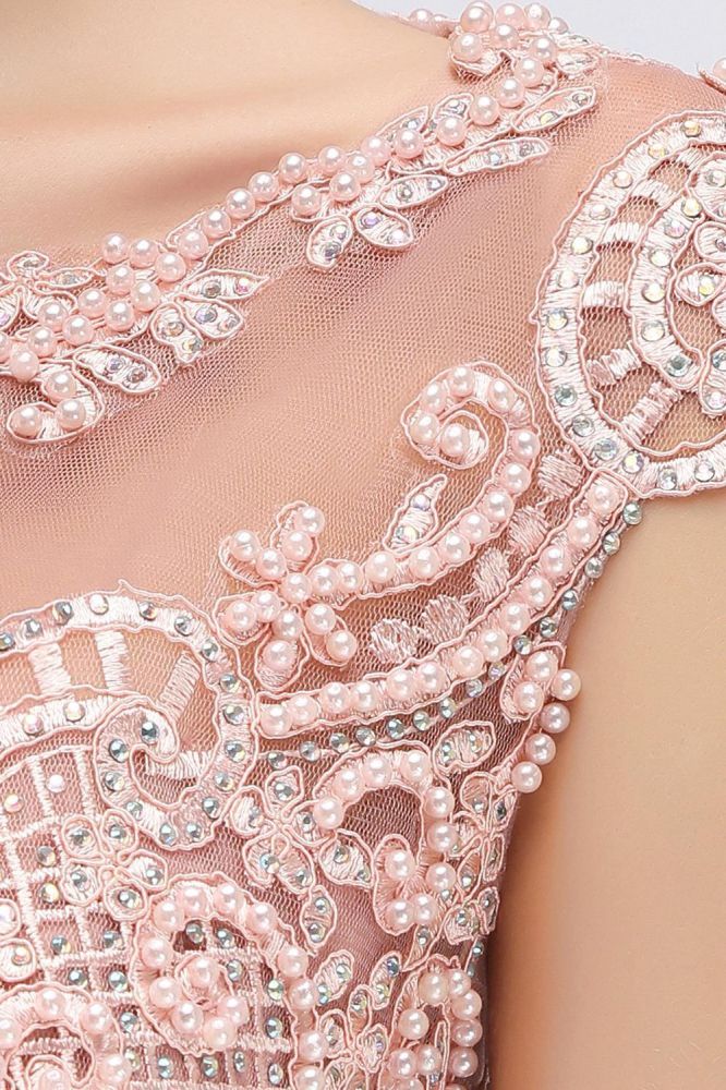 Vestido largo de noche sin mangas con cuello redondo y cuentas, largo hasta el suelo