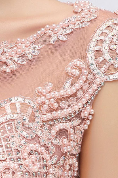 Sleeveless Aline Evening Maxi Dress Beading Crew Neck Party Dress Floor Length
