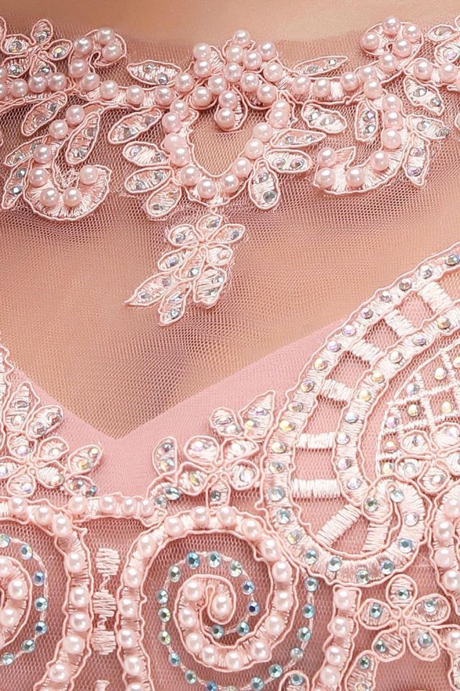 Vestido largo de noche sin mangas con cuello redondo y cuentas, largo hasta el suelo