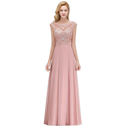 Sleeveless Aline Evening Maxi Dress Beading Crew Neck Party Dress Floor Length