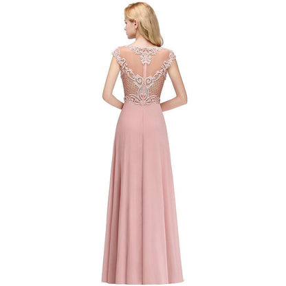 Sleeveless Aline Evening Maxi Dress Beading Crew Neck Party Dress Floor Length