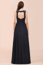 Abito lungo da sera nero senza maniche a linea ad A in chiffon, abito da damigella d'onore, abito formale