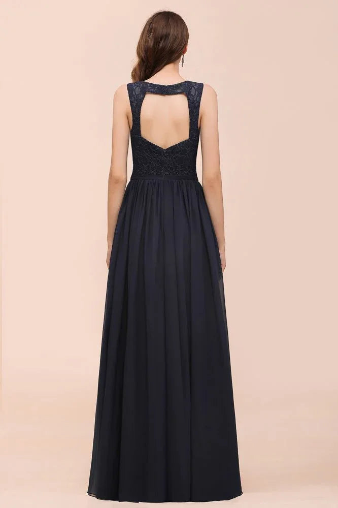 Abito lungo da sera nero senza maniche a linea ad A in chiffon, abito da damigella d'onore, abito formale