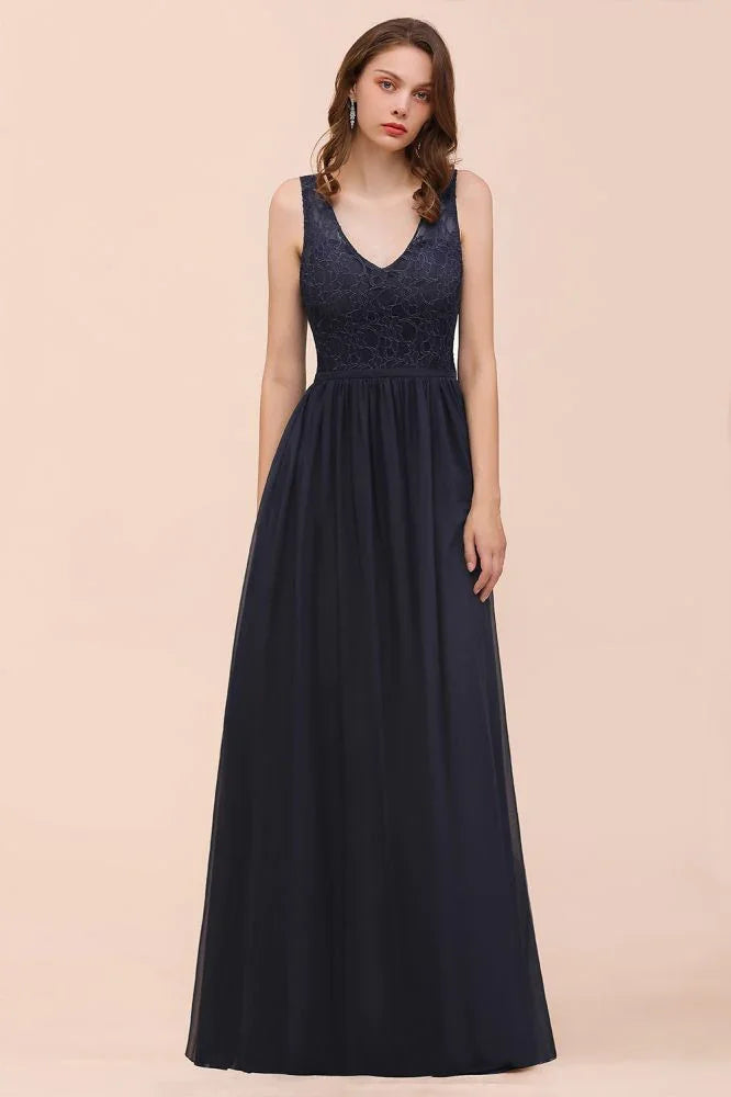 Abito lungo da sera nero senza maniche a linea ad A in chiffon, abito da damigella d'onore, abito formale