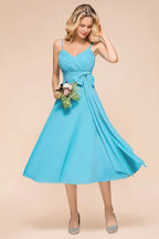 Vestido de Dama de Honra sem Mangas em Chiffon, Comprimento até ao Tornozelo, Vestido Curto para Convidada de Casamento na Praia
