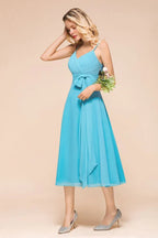 Vestido de Dama de Honra sem Mangas em Chiffon, Comprimento até ao Tornozelo, Vestido Curto para Convidada de Casamento na Praia