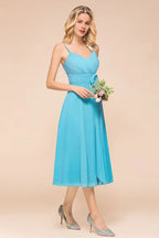 Vestido de Dama de Honra sem Mangas em Chiffon, Comprimento até ao Tornozelo, Vestido Curto para Convidada de Casamento na Praia