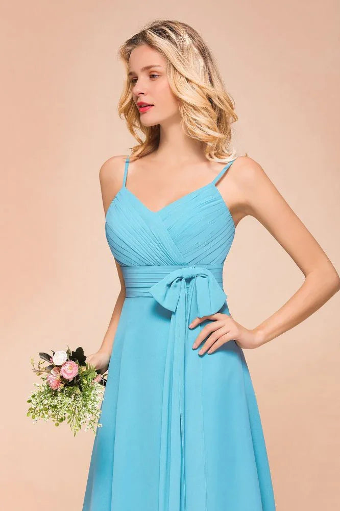 Vestido de Dama de Honra sem Mangas em Chiffon, Comprimento até ao Tornozelo, Vestido Curto para Convidada de Casamento na Praia