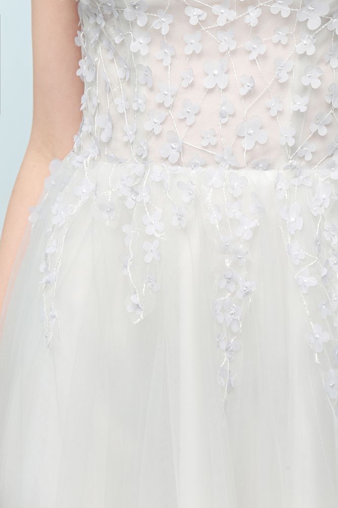 Sleeveless Long Split A-line Appliqued Tulle Prom Dresses