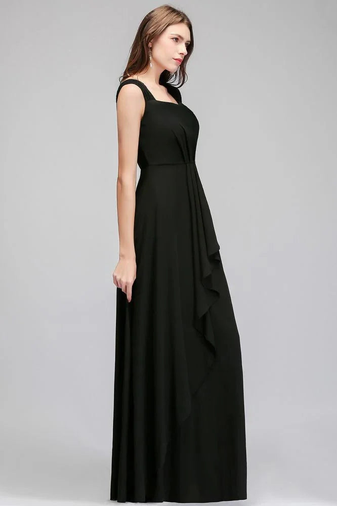 Abiti da damigella d'onore neri in chiffon senza maniche con balze