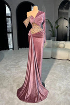 Wisteria V Neck Mermaid Prom Dress With Rhinestones Long Sleeves