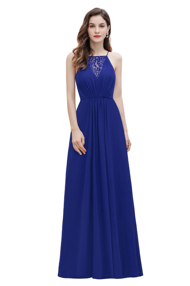 Vestido Maxi de Noite Aline Bateau de Espaguete com Lantejoulas e Chiffon para Dama de Honra