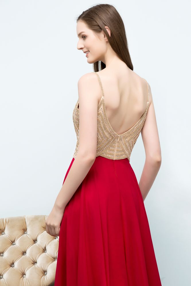 Vestidos de fiesta burdeos con cuentas, corte A y longitud hasta el suelo con espagueti