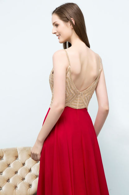 Vestidos de fiesta burdeos con cuentas, corte A y longitud hasta el suelo con espagueti