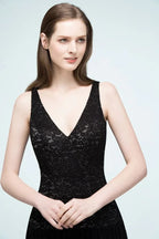 Abiti da damigella d'onore in pizzo con scollo a V, linea a trapezio, lunghezza fino al pavimento, stile spaghetti
