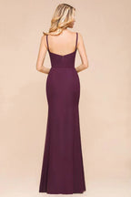 Vestido de Dama de Honra Sereia de Esparguete em Chiffon Simples Comprimento ao Chão para Festa
