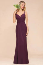 Vestido de Dama de Honra Sereia de Esparguete em Chiffon Simples Comprimento ao Chão para Festa