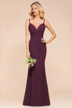 Vestido de Dama de Honra Sereia de Esparguete em Chiffon Simples Comprimento ao Chão para Festa