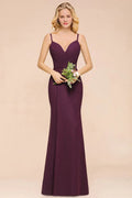 Vestido de Dama de Honra Sereia de Esparguete em Chiffon Simples Comprimento ao Chão para Festa