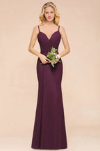 Vestido de Dama de Honra Sereia de Esparguete em Chiffon Simples Comprimento ao Chão para Festa