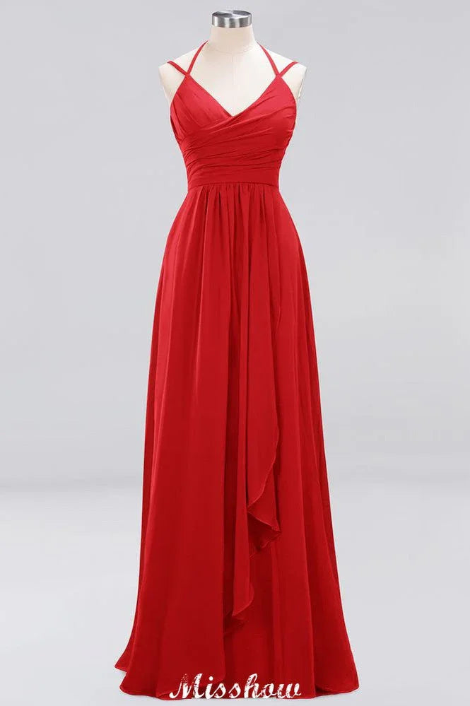 Abito lungo da sera senza maniche con volant a balze a trapezio in chiffon per damigella d'onore con spalline