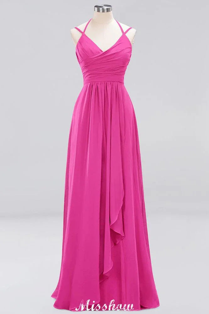 Abito lungo da sera senza maniche con volant a balze a trapezio in chiffon per damigella d'onore con spalline
