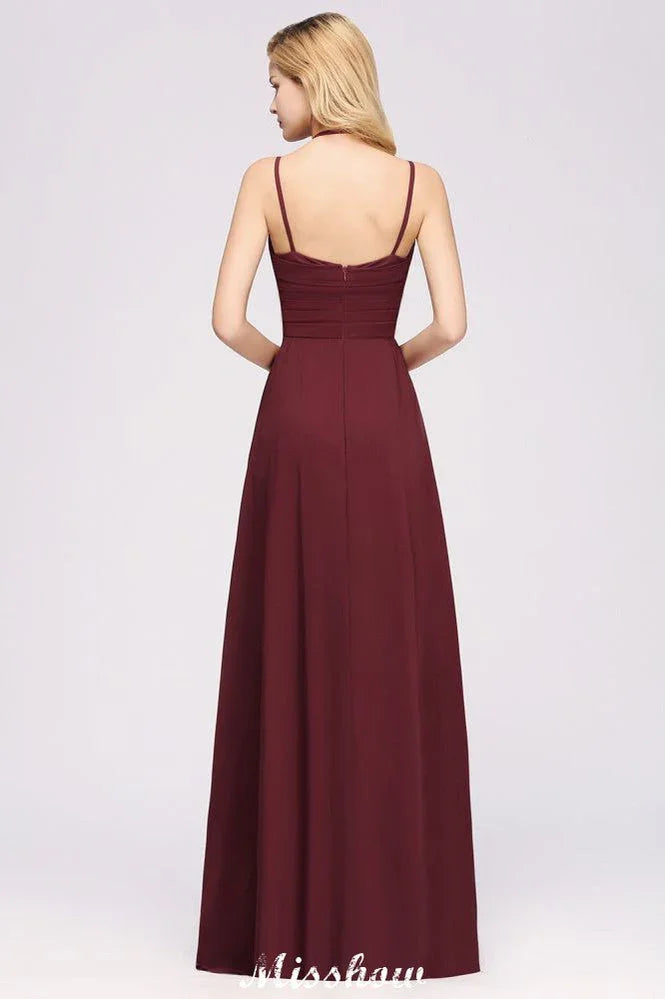 Robe de demoiselle d'honneur longue en mousseline, sans manches, à volants, coupe évasée avec bretelles, robe de soirée maxi