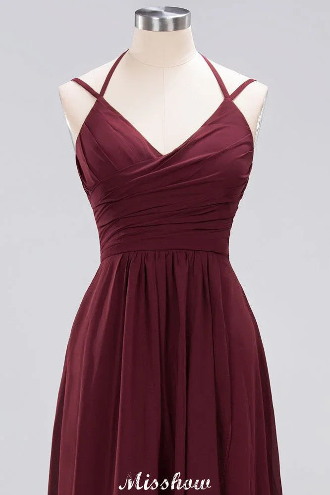 Robe de demoiselle d'honneur longue en mousseline, sans manches, à volants, coupe évasée avec bretelles, robe de soirée maxi