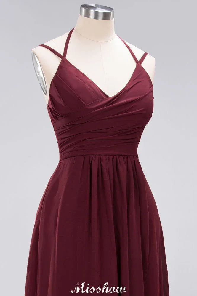 Robe de demoiselle d'honneur longue en mousseline, sans manches, à volants, coupe évasée avec bretelles, robe de soirée maxi