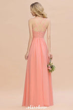 Vestido de Dama de Honra Esbelto com Fenda Lateral, Decote em V, Azul Céu, para Festa de Casamento