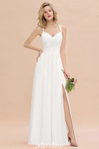 Vestido de Dama de Honra Esbelto com Fenda Lateral, Decote em V, Azul Céu, para Festa de Casamento