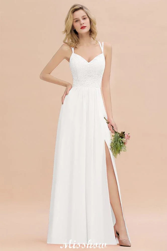 Vestido de Dama de Honra Esbelto com Fenda Lateral, Decote em V, Azul Céu, para Festa de Casamento