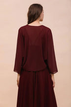 Spaghetti Sraps Burgundy Bridesmaid Dress with Wraps Floor Length Wedding Guest Dres