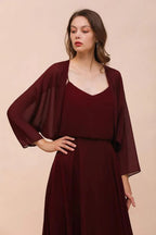Spaghetti Sraps Burgundy Bridesmaid Dress with Wraps Floor Length Wedding Guest Dres