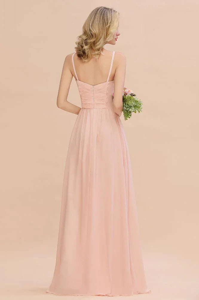 Robe de demoiselle d'honneur à bretelles spaghetti, ligne A, décolleté en cœur, robe de soirée en mousseline fluide