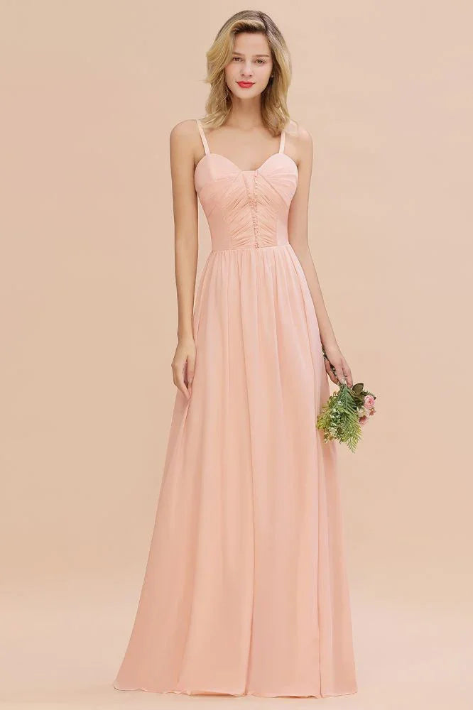 Robe de demoiselle d'honneur à bretelles spaghetti, ligne A, décolleté en cœur, robe de soirée en mousseline fluide