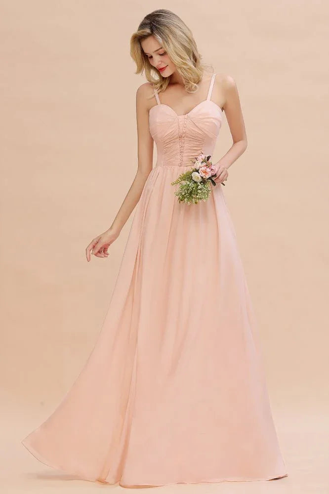 Robe de demoiselle d'honneur à bretelles spaghetti, ligne A, décolleté en cœur, robe de soirée en mousseline fluide
