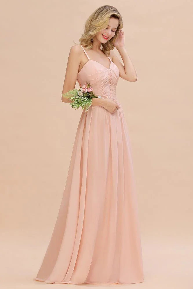 Robe de demoiselle d'honneur à bretelles spaghetti, ligne A, décolleté en cœur, robe de soirée en mousseline fluide