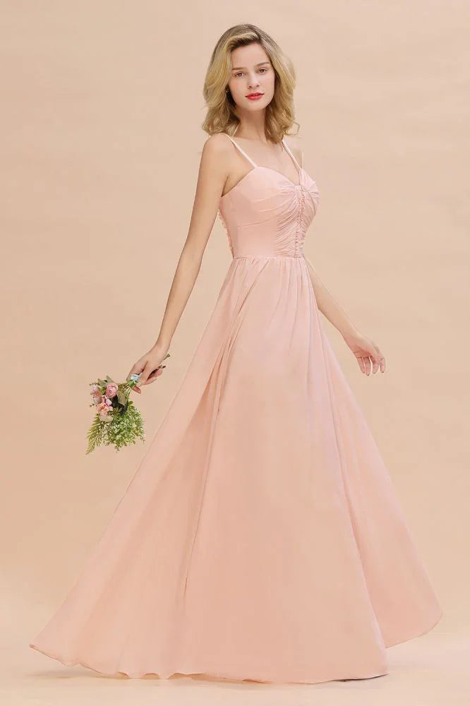 Robe de demoiselle d'honneur à bretelles spaghetti, ligne A, décolleté en cœur, robe de soirée en mousseline fluide