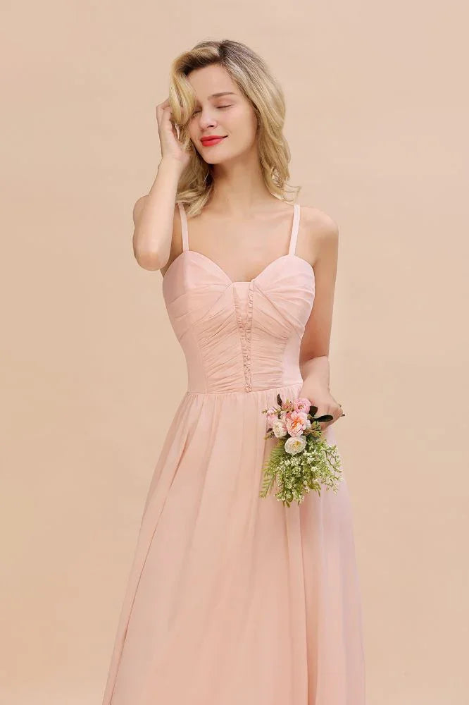 Robe de demoiselle d'honneur à bretelles spaghetti, ligne A, décolleté en cœur, robe de soirée en mousseline fluide