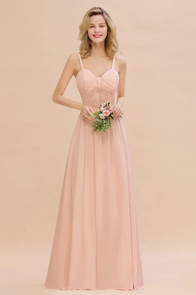 Robe de demoiselle d'honneur à bretelles spaghetti, ligne A, décolleté en cœur, robe de soirée en mousseline fluide