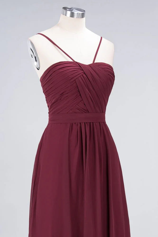 Vestido de dama de honor sin espalda con tirantes finos, volante de gasa para fiesta de boda